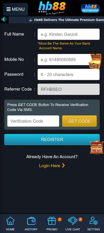 Hb88 Casino mobile browser access with floating navigation